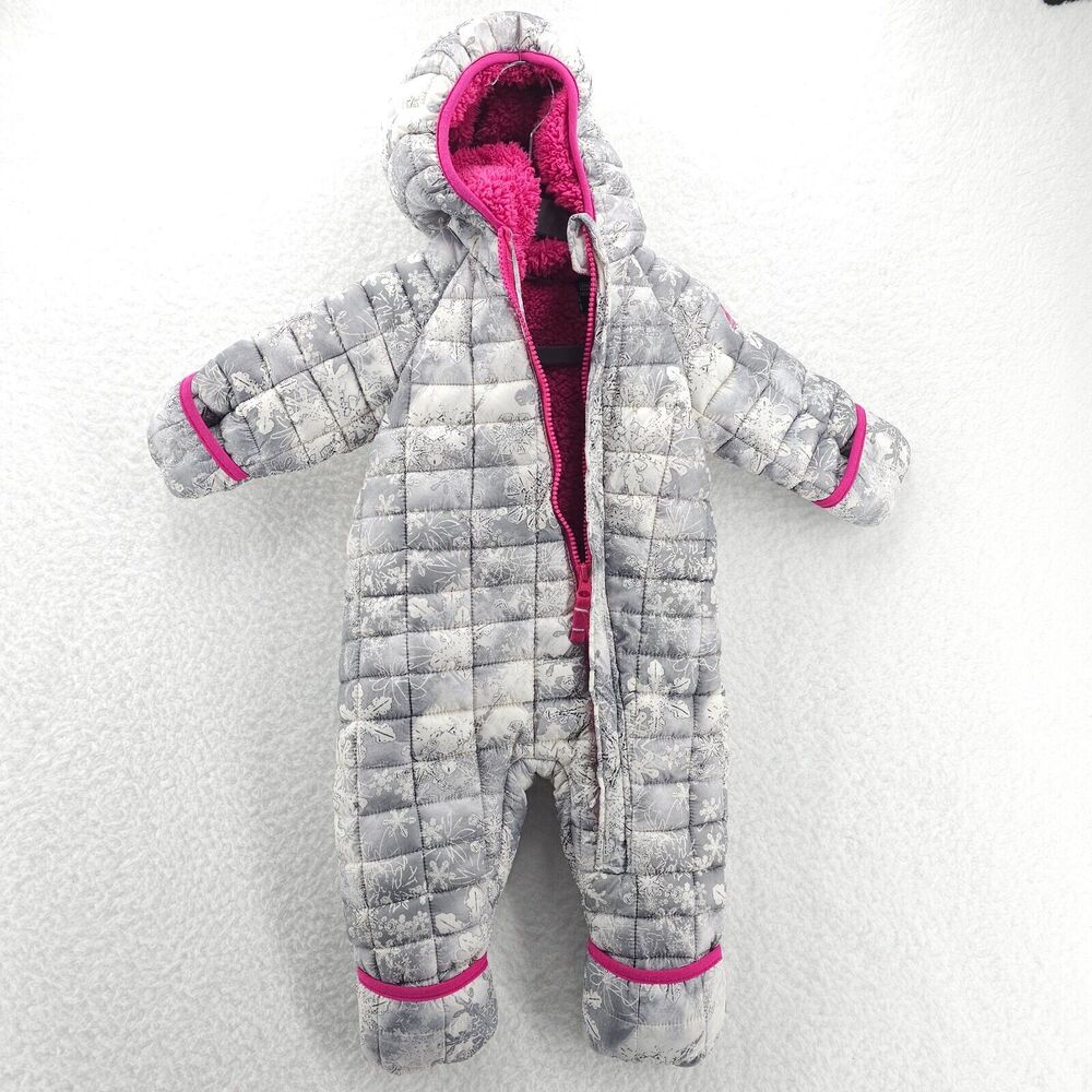Snozu Ultralight Quilted One Piece Snowsuit Baby 3/6 M Gray/Pink Ice Princess